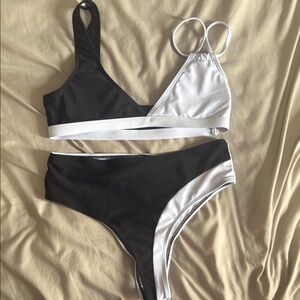 Two-Tone Black and White Bikini Set